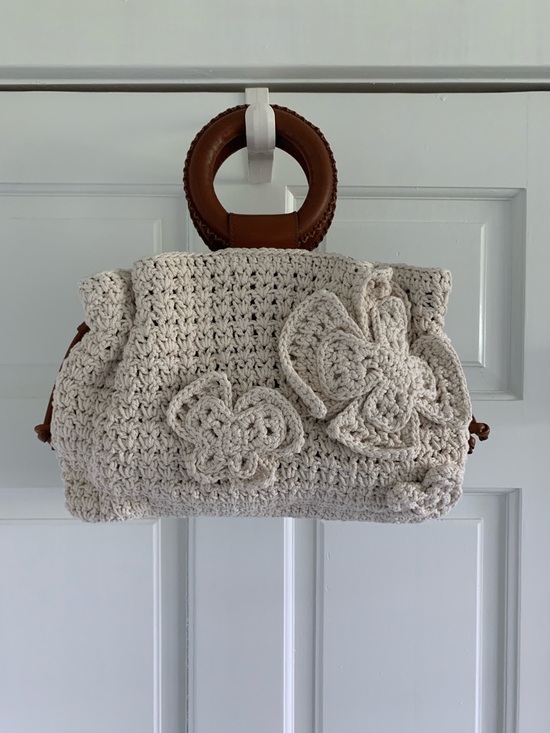 Patricia Nash Handbags - Patricia Nash Cream Crochet Tote with Brown Round Handles